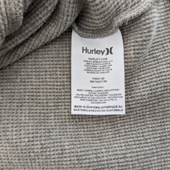 HURLEY Pullover Men's 2XL Gray Henley Waffle Hooded Long Sleeve Casual - Picture 12 of 15